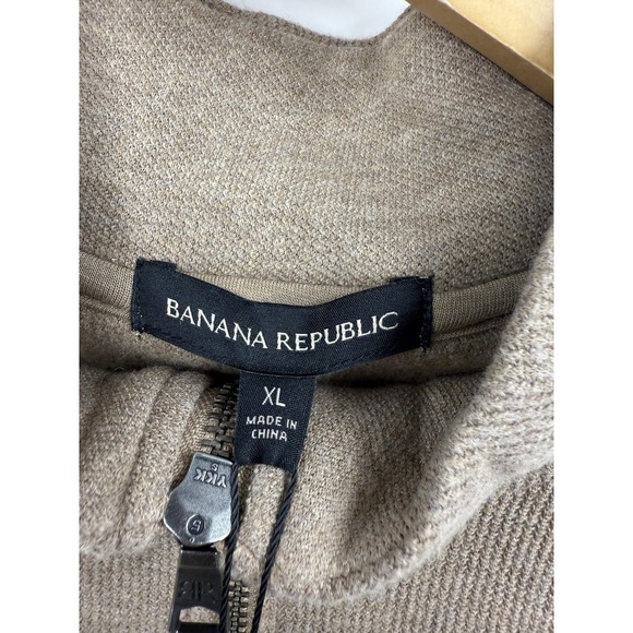 Banana Republic Sweater Mens XL Beige Waffle Quarter Zip Pullover Knit BR Logo - Picture 2 of 9